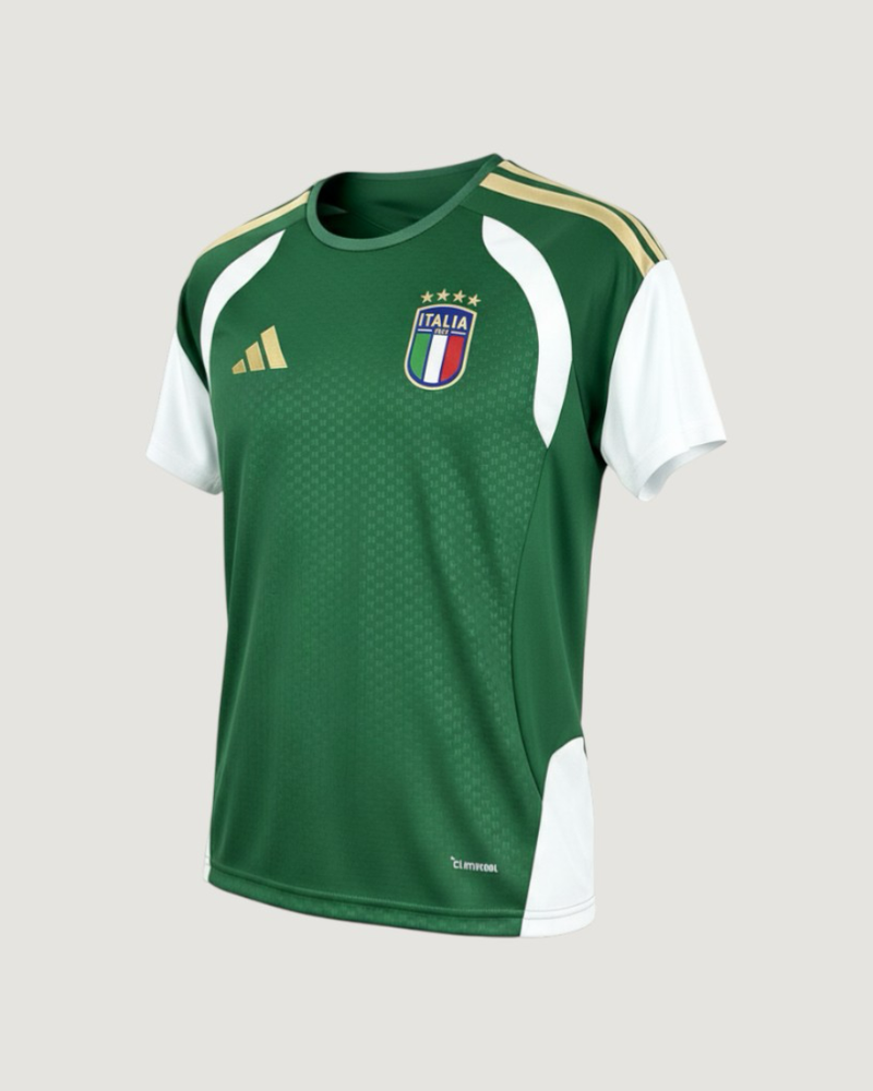 Italie – Maillot Pré-Match Coupe du Monde 2026 (Tiro) – Vert, Blanc, Or