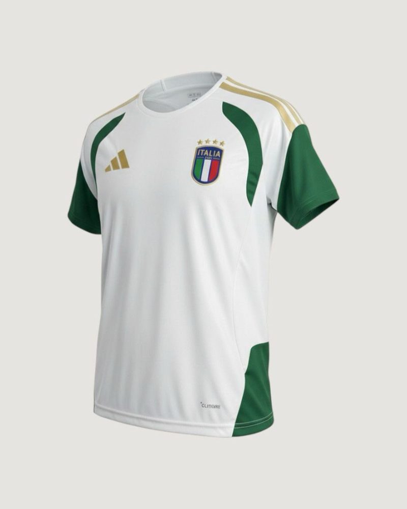 Italie – Maillot Pré-Match Coupe du Monde 2026 (Tiro) – Blanc, Vert, Or