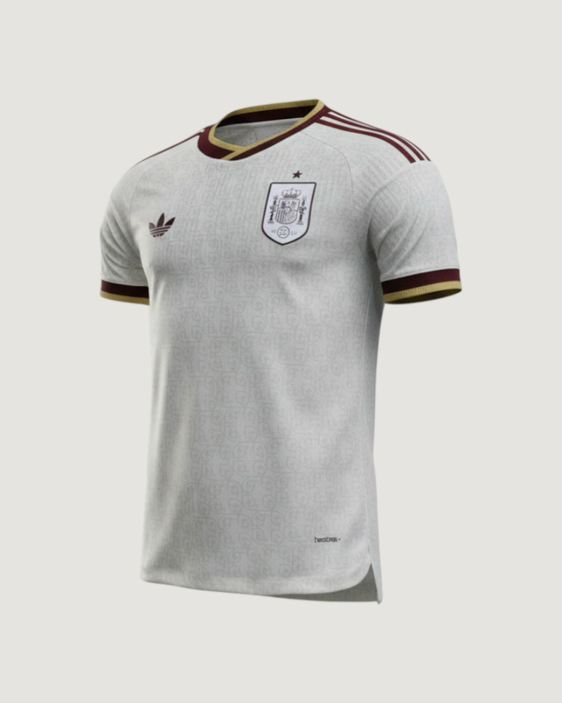 Espagne – Maillot Extérieur Coupe du Monde 2026 – Élégance claire, détails bordeaux