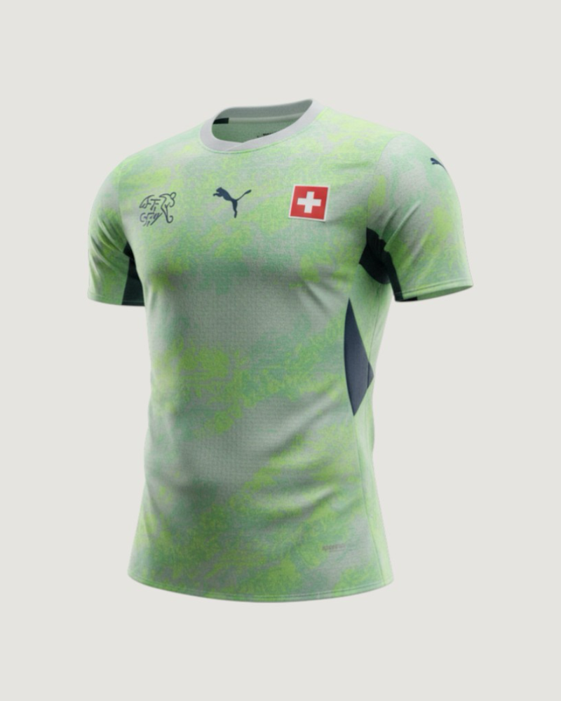 Suisse – Maillot Extérieur Coupe du Monde 2026 – Vert Fluo, Gris Clair