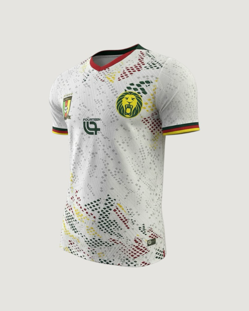 Cameroun – Maillot Extérieur Coupe du Monde 2026 – Blanc, Vert, Jaune, Rouge