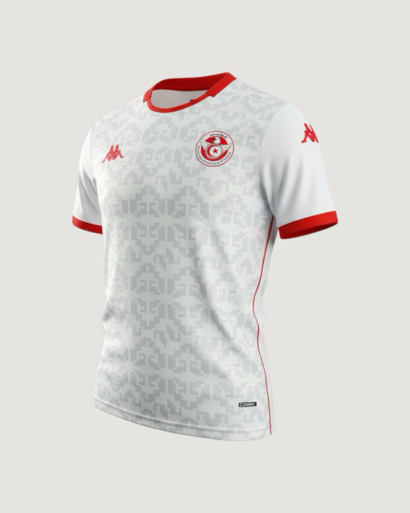 Tunisie – Maillot Extérieur Coupe du Monde 2026 – Blanc, Rouge, Gris